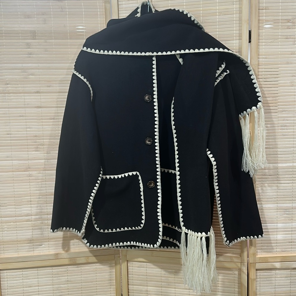 Whipstitch coat with removable scarf